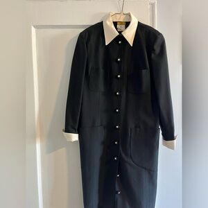 Fendi wool pinstripe dress with pearl buttons and gorgeous cuffs and collar.